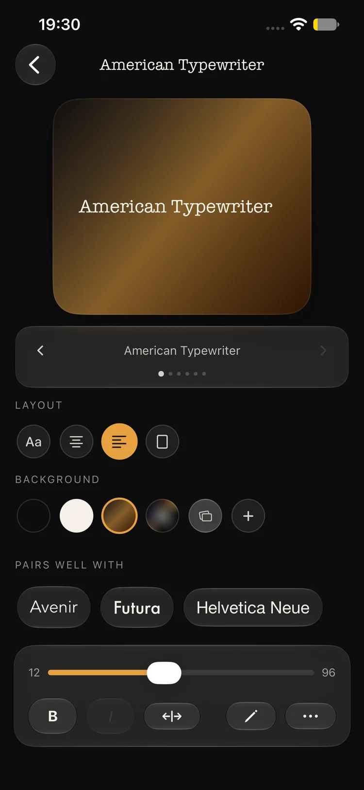 Fonti home, with a search field and font categories.