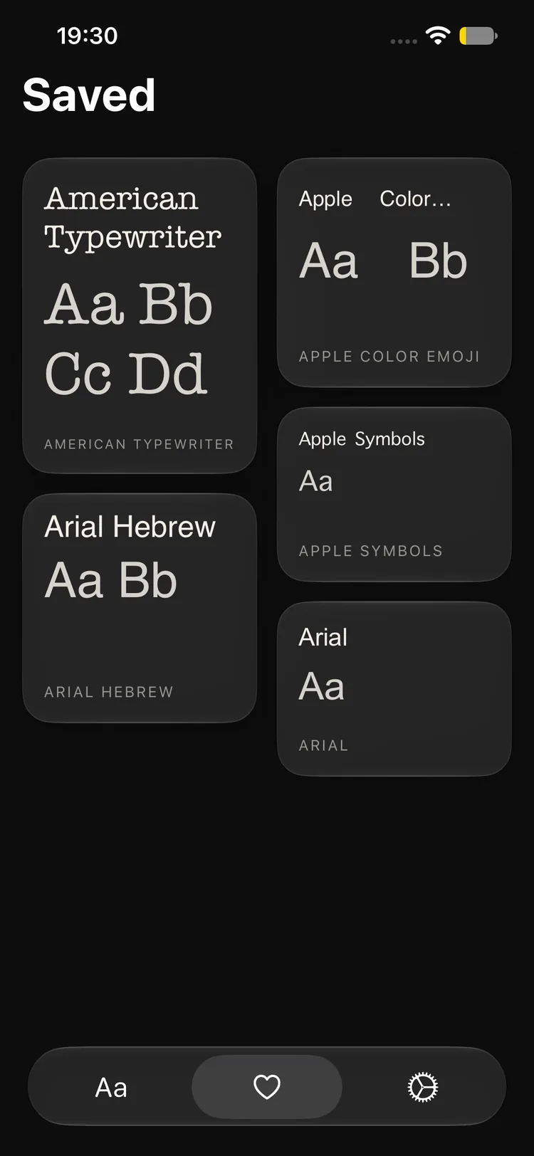 Fonti editor for a custom sample sentence.