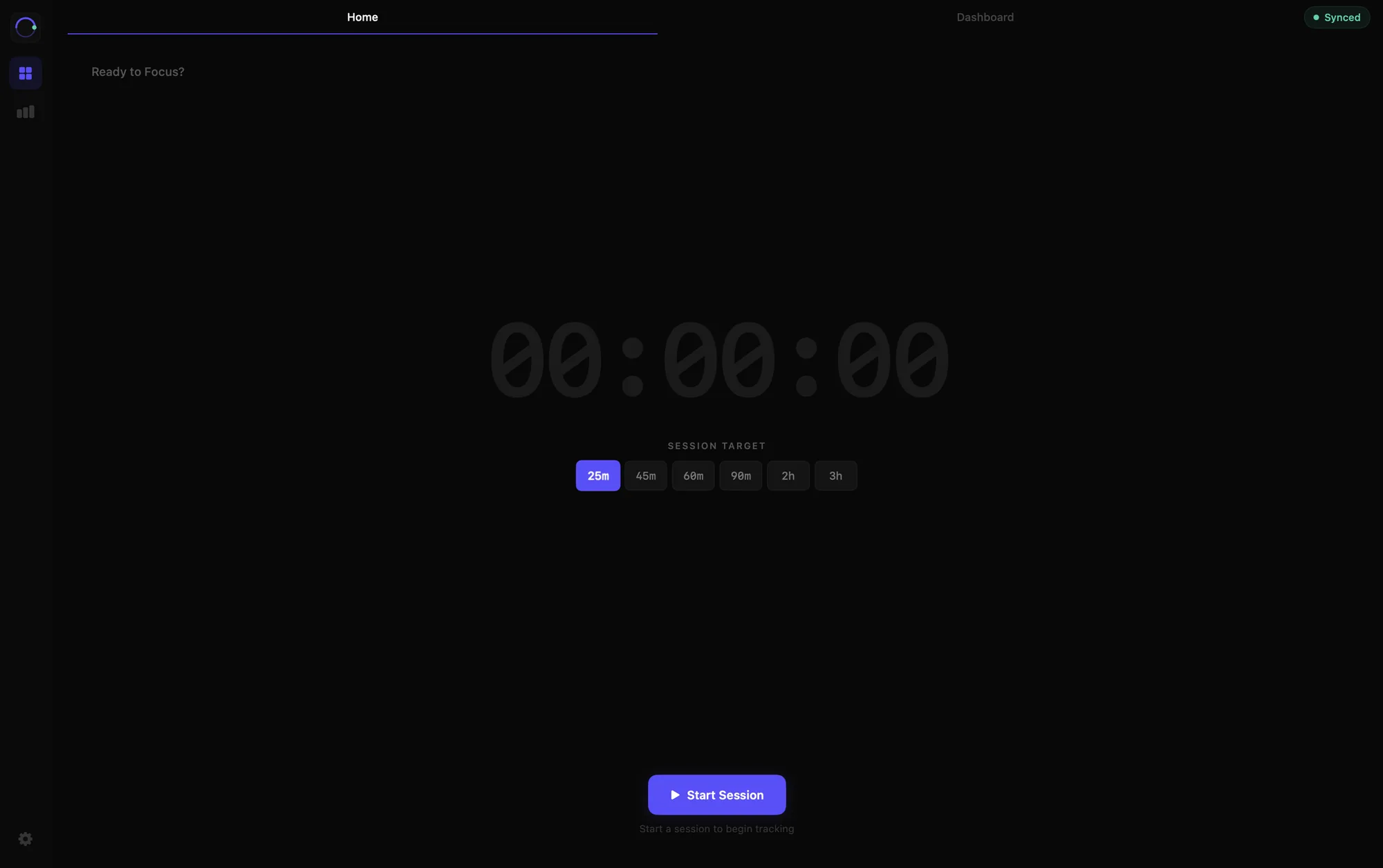 Motivv home before a session, with the timer at zero and a session target.